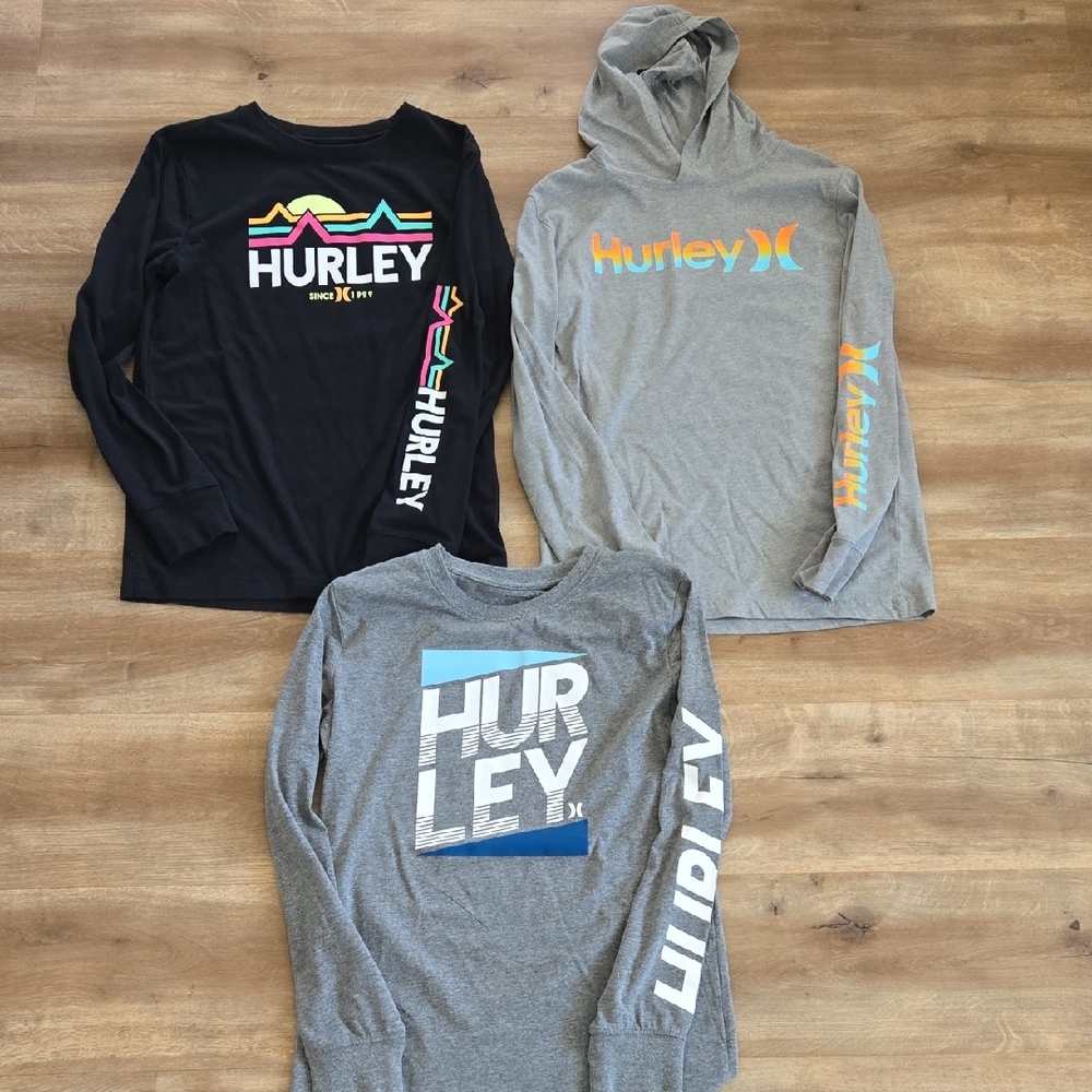 Hurley Kids' Long Sleeve Tees - Black and Gray with Colorful Graphics